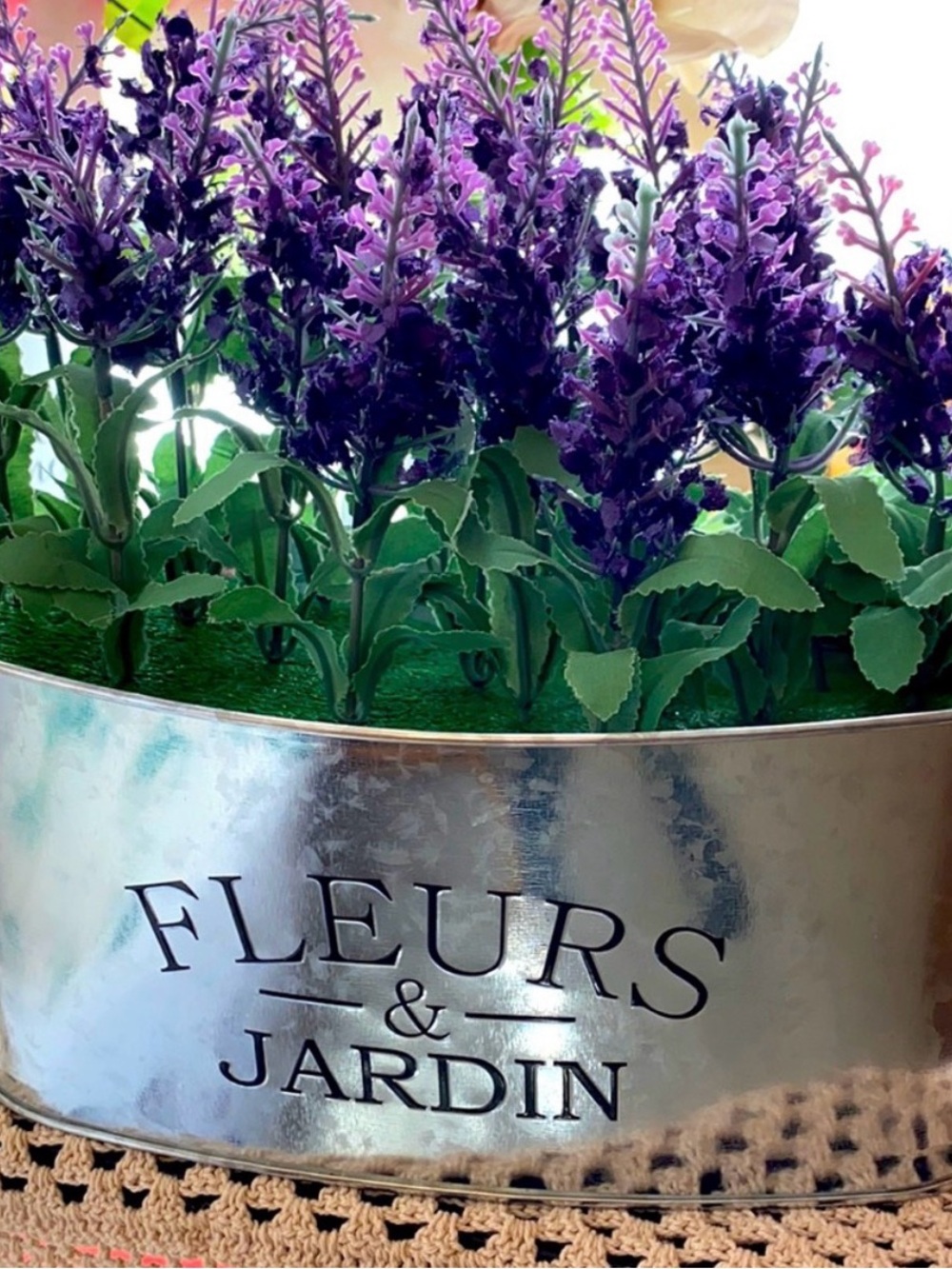 Purple Lavender in Metal Planter Arrangement